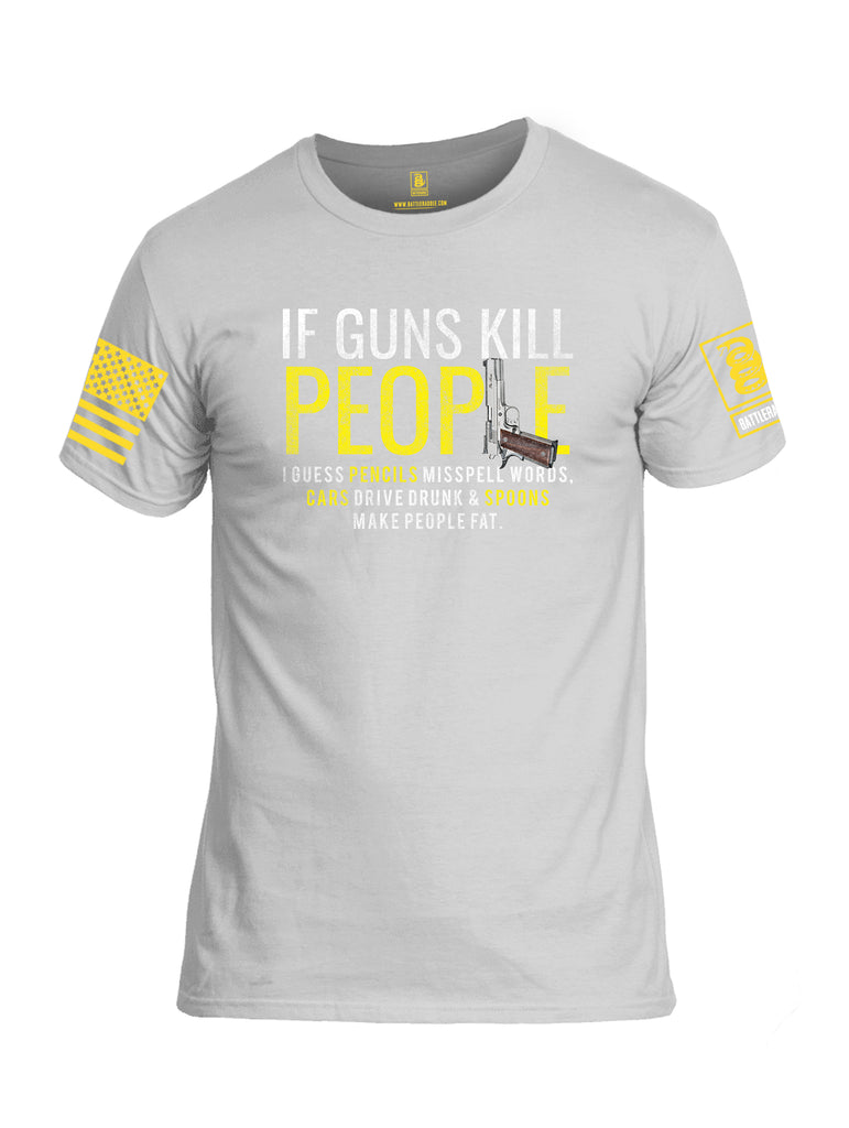 Battleraddle If Guns Kill People Yellow Sleeve Print Mens Cotton Crew Neck T Shirt