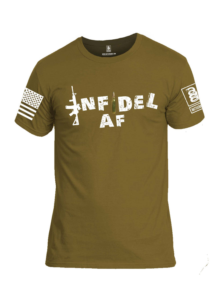 Battleraddle Infidel AF White Sleeve Print Mens Cotton Crew Neck T Shirt