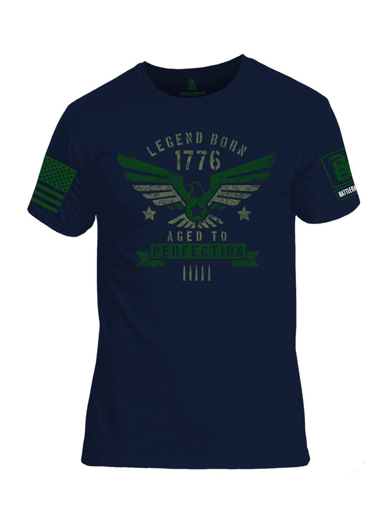 Battleraddle Legend Born 1776 Aged To Perfection Dark Green Sleeve Print Mens Cotton Crew Neck T Shirt