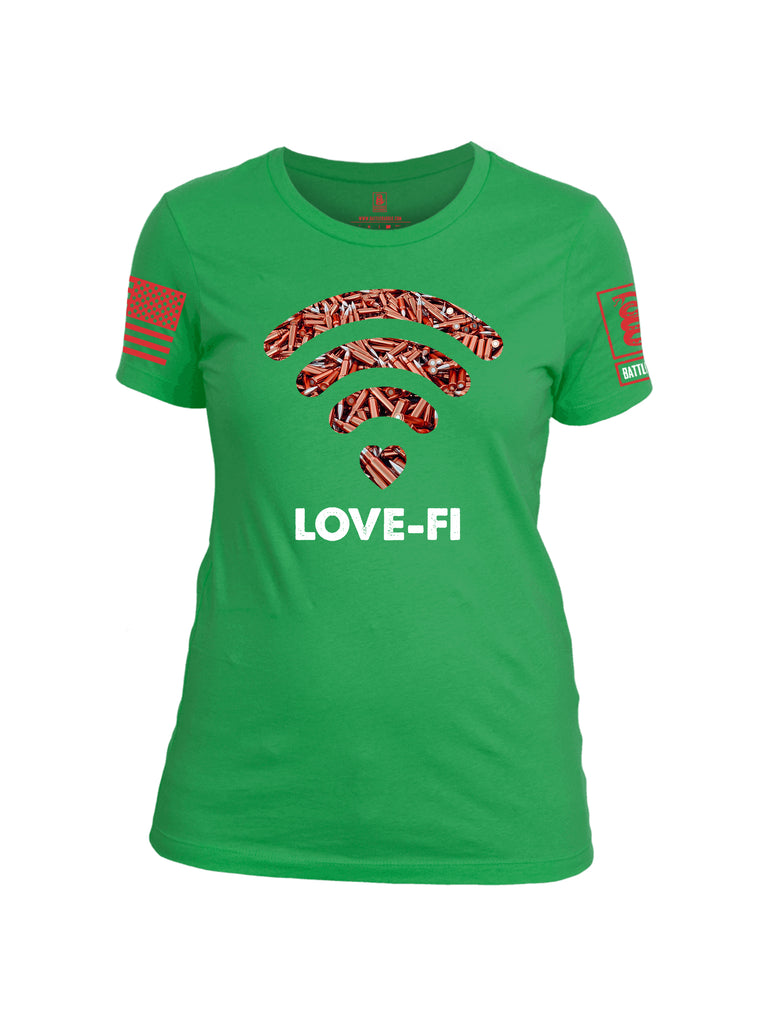 Battleraddle Love Fi Red Sleeve Print Womens Cotton Crew Neck T Shirt