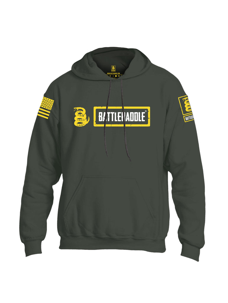 Battleraddle Original Design Logo Yellow Sleeve Print Mens Blended Hoodie With Pockets