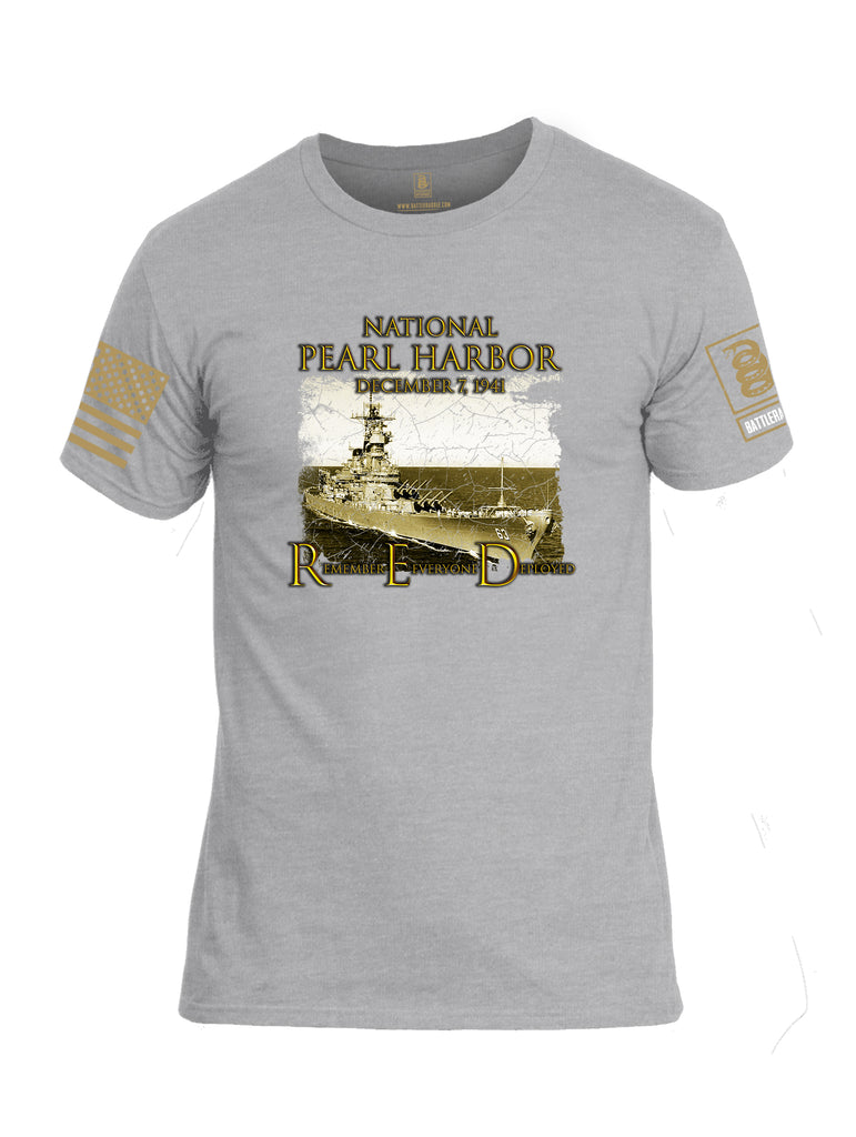 Battleraddle National Pearl Harbor Brass Sleeve Print Mens Cotton Crew Neck T Shirt
