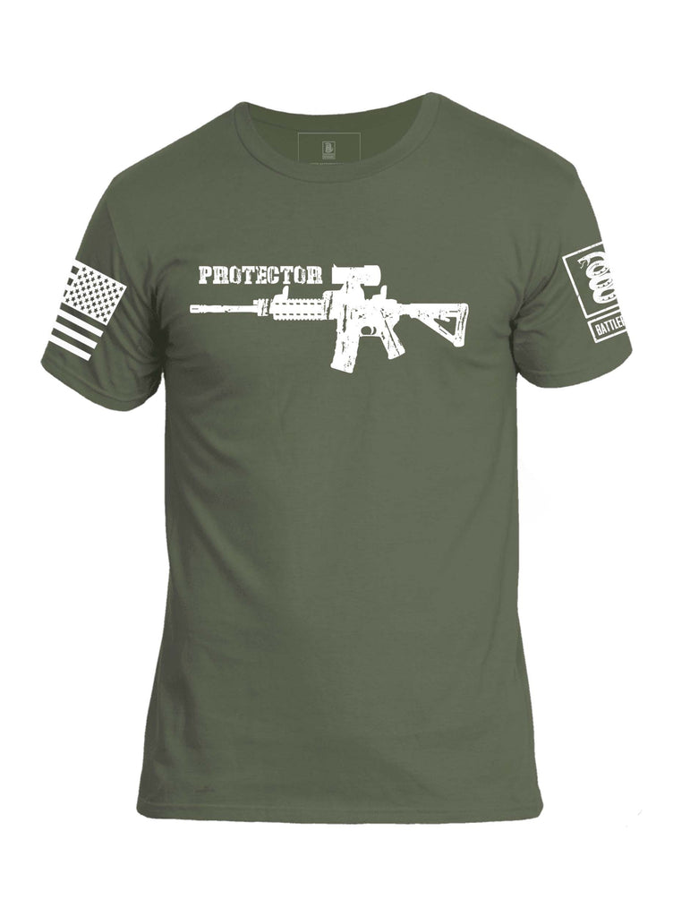 Battleraddle Protector AR15 White Sleeve Print Mens Cotton Crew Neck T Shirt