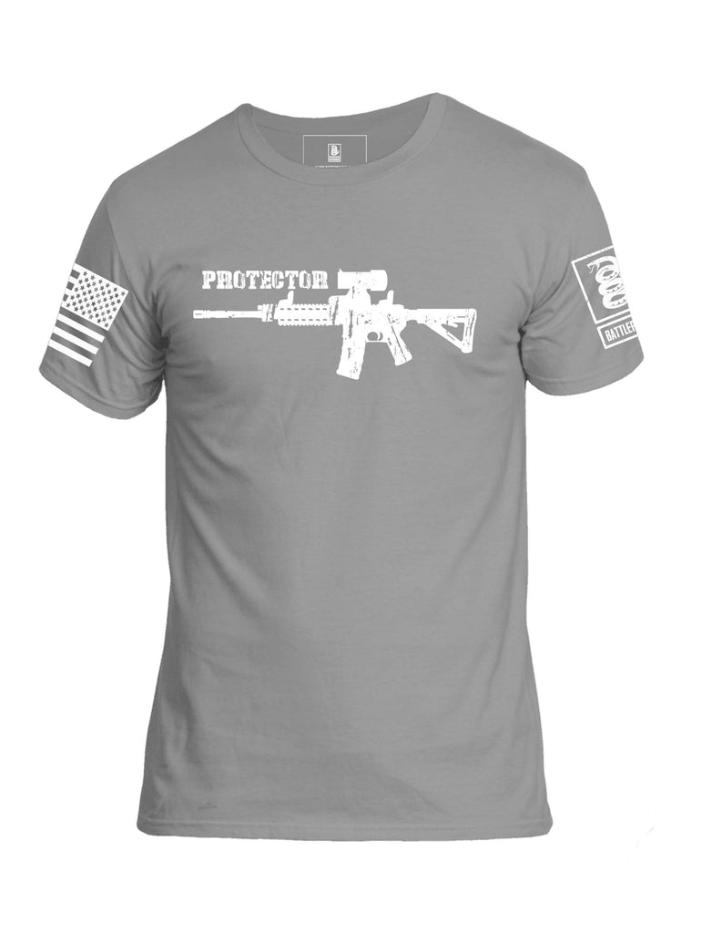 Battleraddle Protector AR15 White Sleeve Print Mens Cotton Crew Neck T Shirt