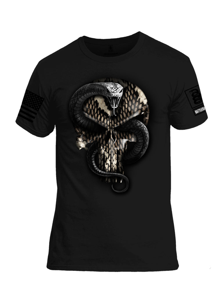 Battleraddle Punisher Don't Tread Commander Snake Skull Black Sleeve Print Mens Cotton Crew Neck T Shirt