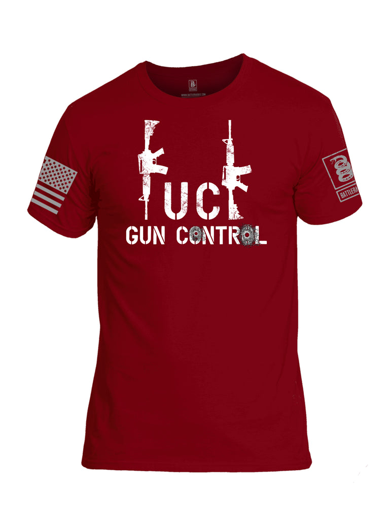 Battleraddle Fuck Gun Control Grey Sleeve Print Mens Cotton Crew Neck T Shirt