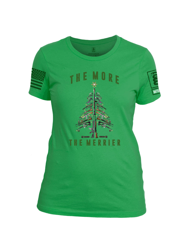 Battleraddle The More The Merrier Green Sleeve Print Womens Cotton Crew Neck T Shirt