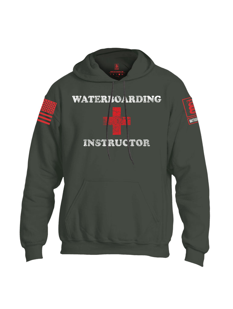Battleraddle Waterboarding Instructor Red Sleeve Print Mens Blended Hoodie With Pockets-Military Green