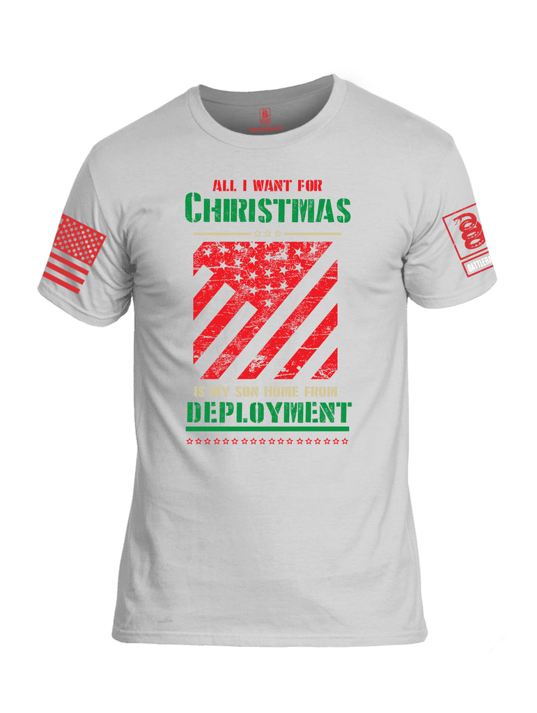 Battleraddle All I Want For Christmas Is My Son Home From Deployment Red Sleeve Print Mens Cotton Crew Neck T Shirt