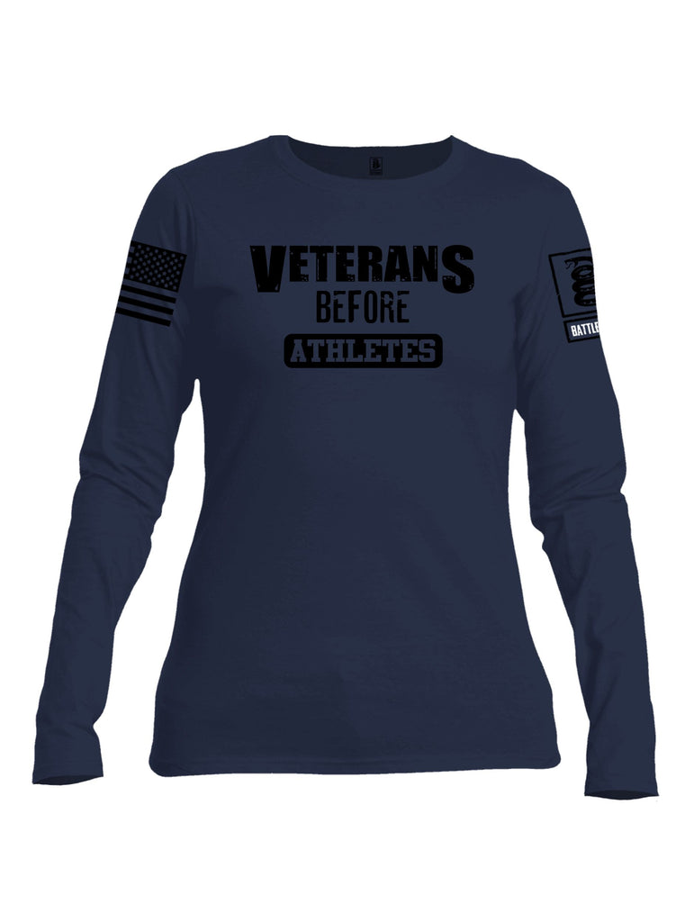 Battleraddle Veterans Before Athletes Black Sleeves Women Cotton Crew Neck Long Sleeve T Shirt