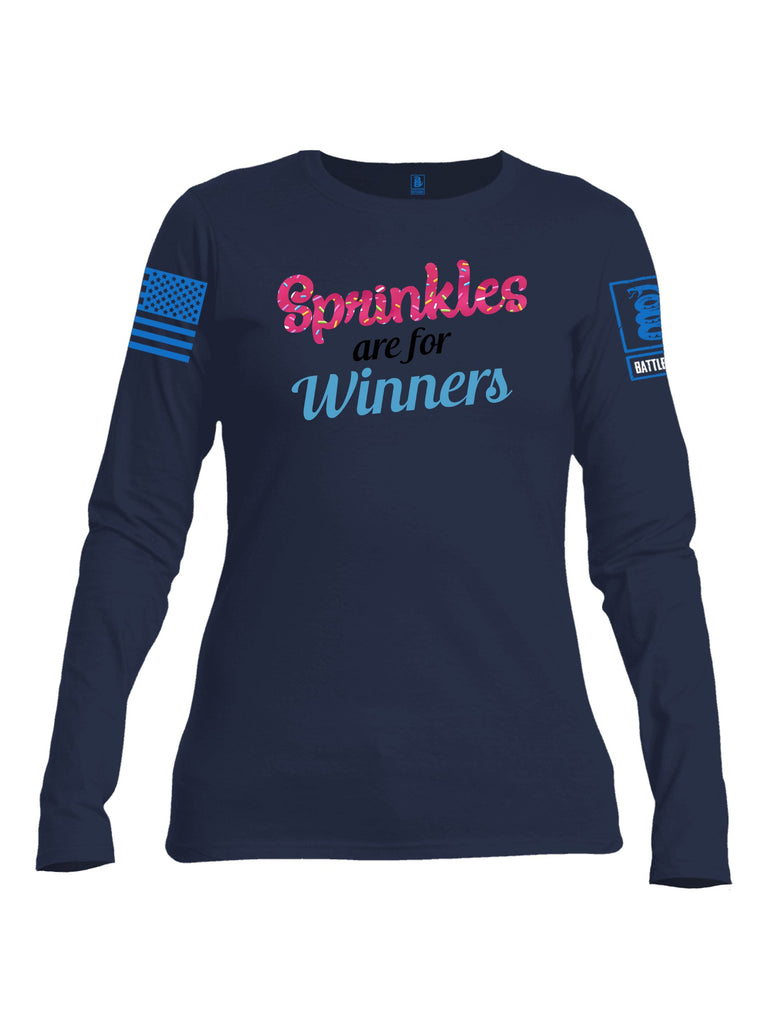 Battleraddle Sprinkles Are For Winners  Mid Blue Sleeves Women Cotton Crew Neck Long Sleeve T Shirt