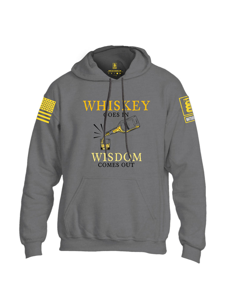 Battleraddle Whiskey Goes In Wisdom Comes Out Yellow Sleeves Uni Cotton Blended Hoodie With Pockets