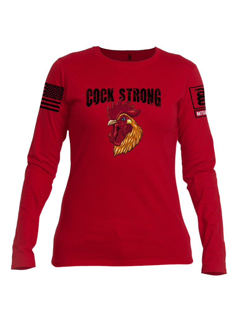 Battleraddle Cock Strong Black Sleeves Women Cotton Crew Neck Long Sleeve T Shirt