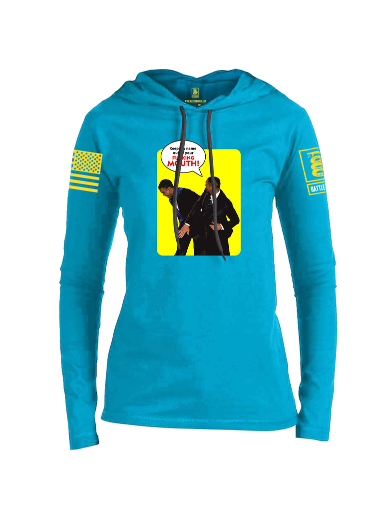 Battleraddle Keep My Name Out Of Your F Mouth  Yellow Sleeves Women Cotton Thin Cotton Lightweight Hoodie
