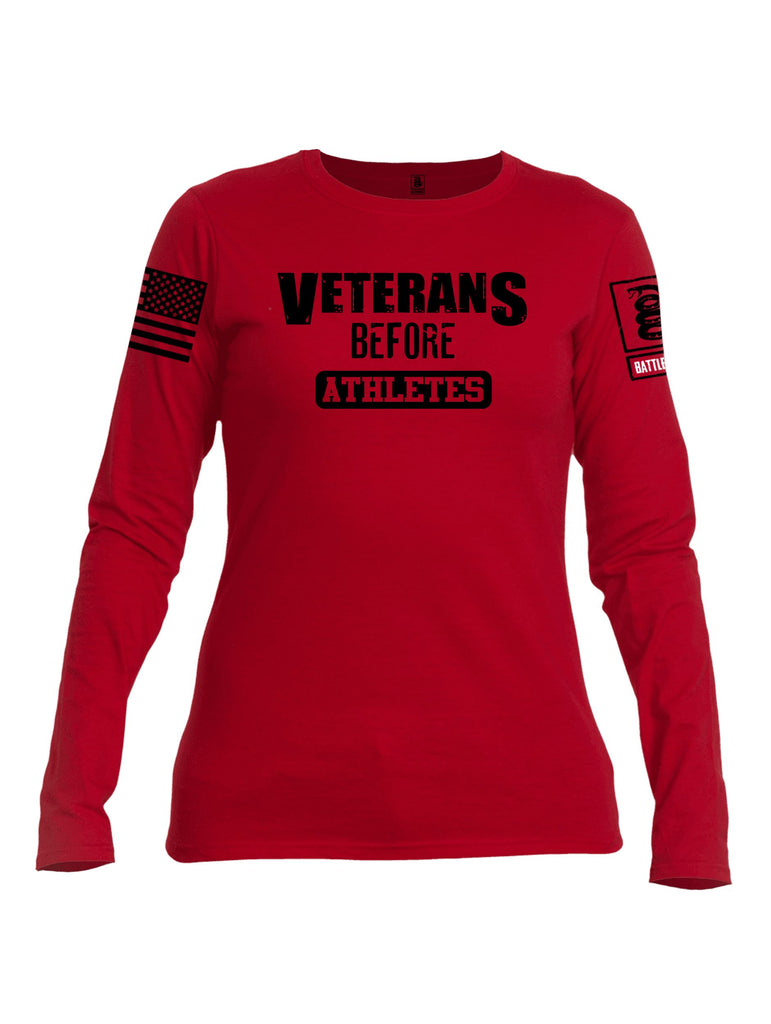 Battleraddle Veterans Before Athletes Black Sleeves Women Cotton Crew Neck Long Sleeve T Shirt