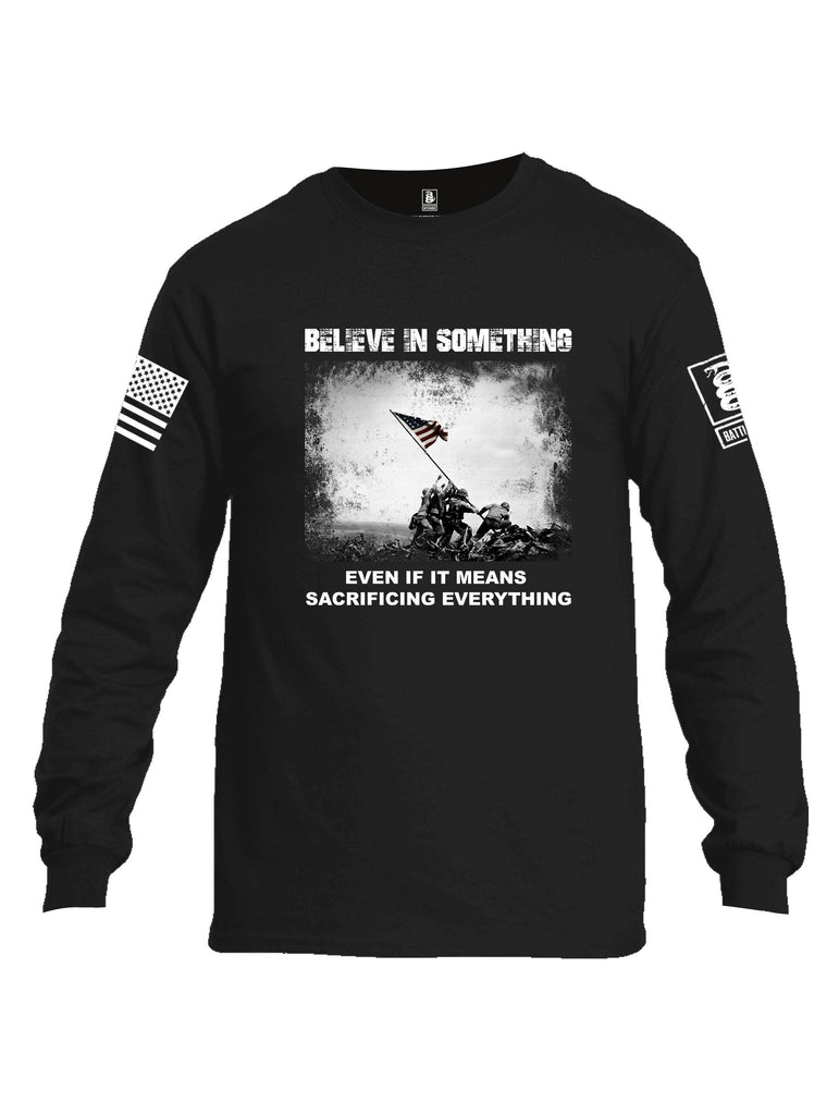 Battleraddle Believe In Something  White Sleeves Men Cotton Crew Neck Long Sleeve T Shirt