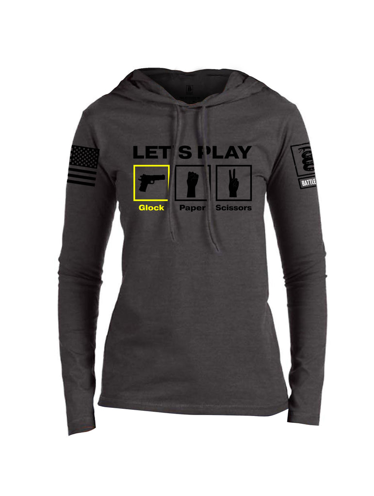 Battleraddle Let'S Play Glock Paper Scissors Black Sleeves Women Cotton Thin Cotton Lightweight Hoodie