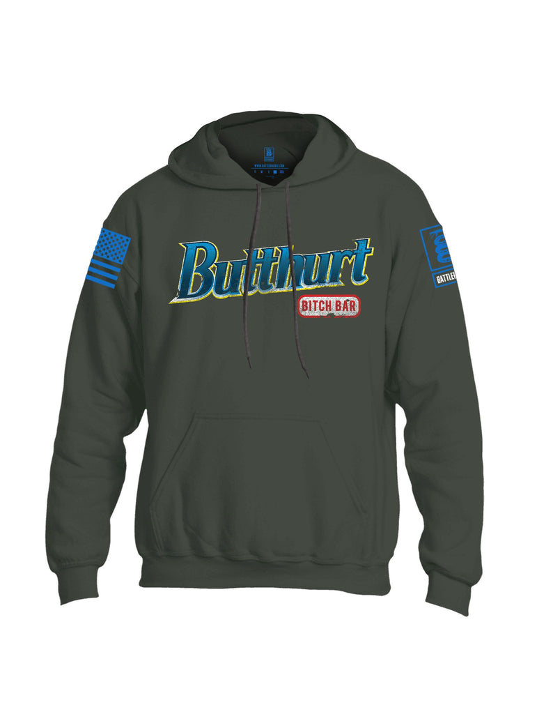 Battleraddle Butthurt Bitch Bar  Mid Blue Sleeves Uni Cotton Blended Hoodie With Pockets