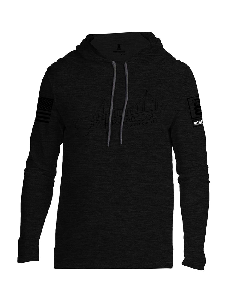 Battleraddle San Francisco California Bridge Line Black Sleeves Men Cotton Thin Cotton Lightweight Hoodie