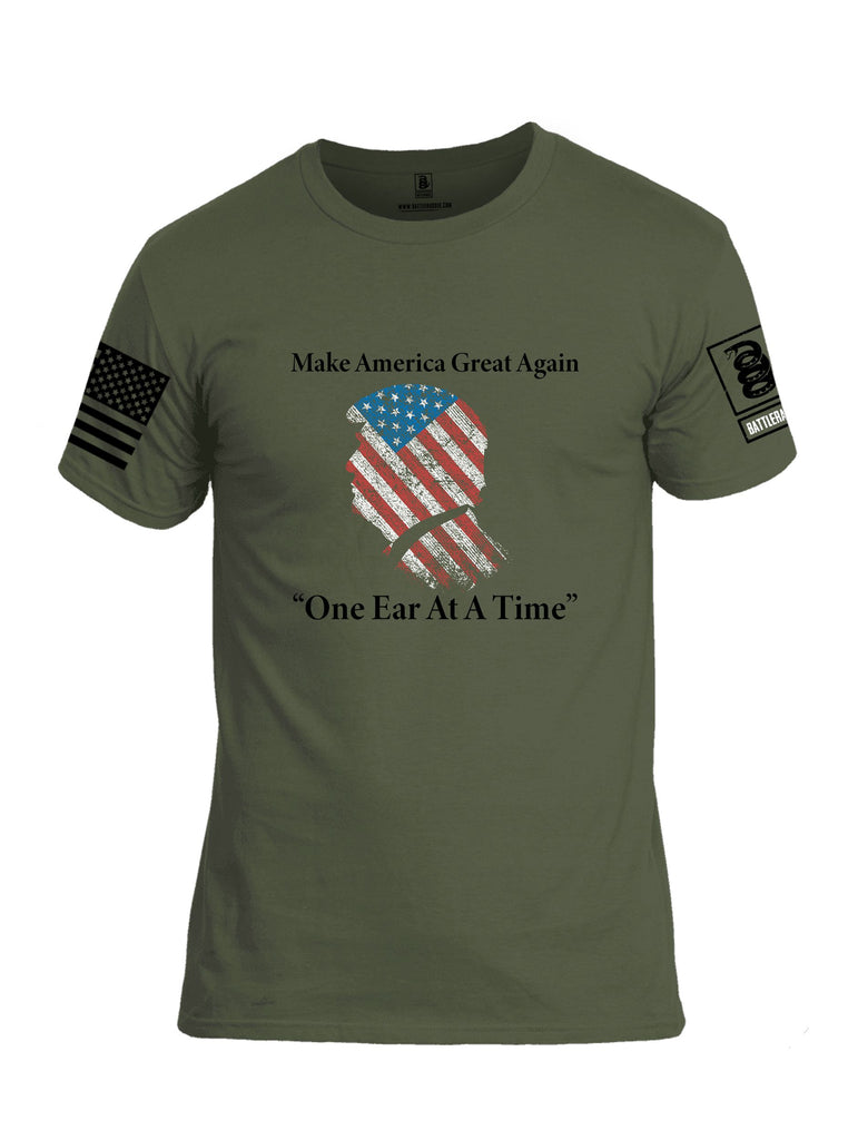 Battleraddle Make America Great Again One Ear At A Time  Black Sleeves Men Cotton Crew Neck T-Shirt