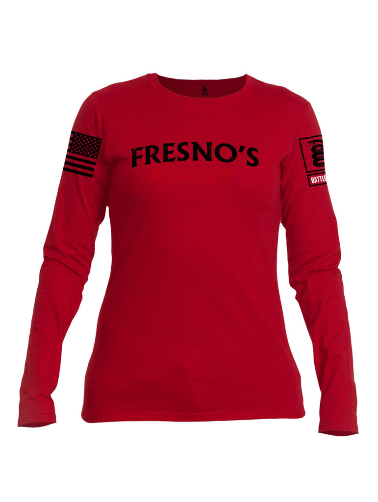 Battleraddle Fresnos Finest  Black Sleeves Women Cotton Crew Neck Long Sleeve T Shirt