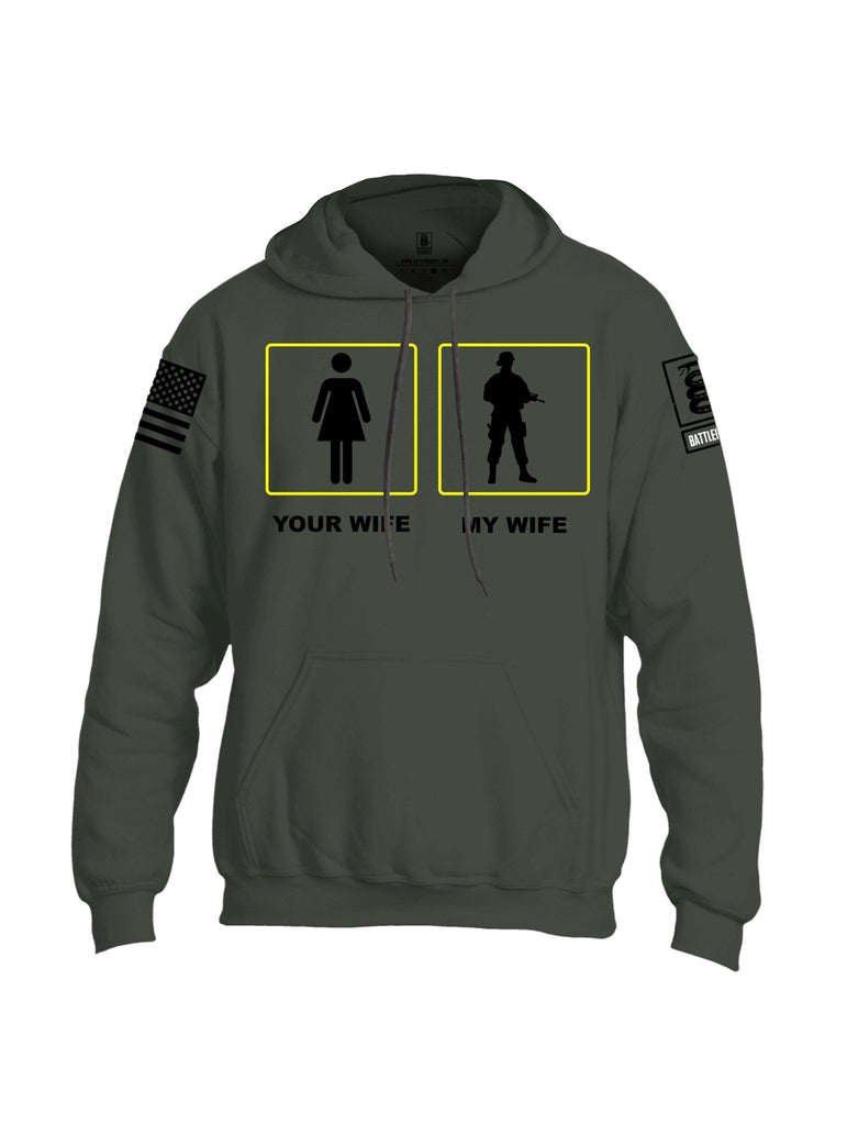 Battleraddle Your Wife My Wife Black Sleeves Uni Cotton Blended Hoodie With Pockets