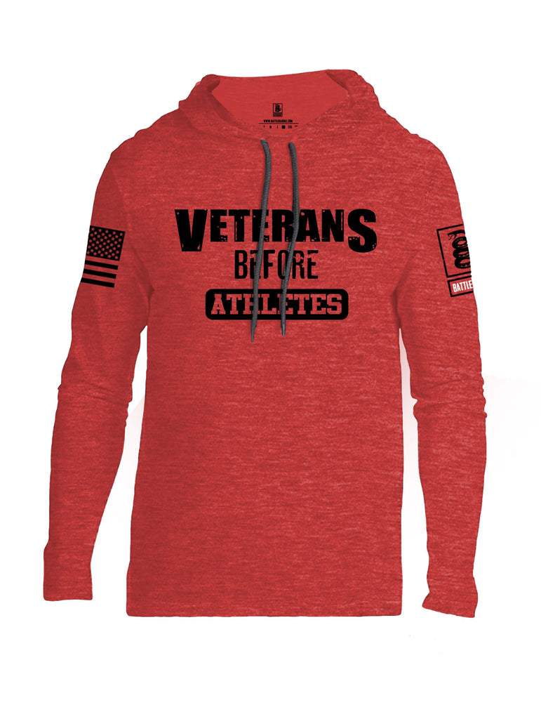 Battleraddle Veterans Before Athletes Black Sleeves Men Cotton Thin Cotton Lightweight Hoodie