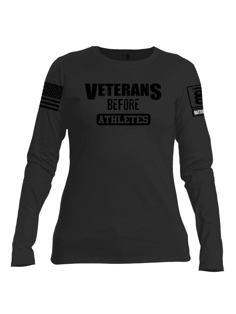 Battleraddle Veterans Before Athletes Black Sleeves Women Cotton Crew Neck Long Sleeve T Shirt