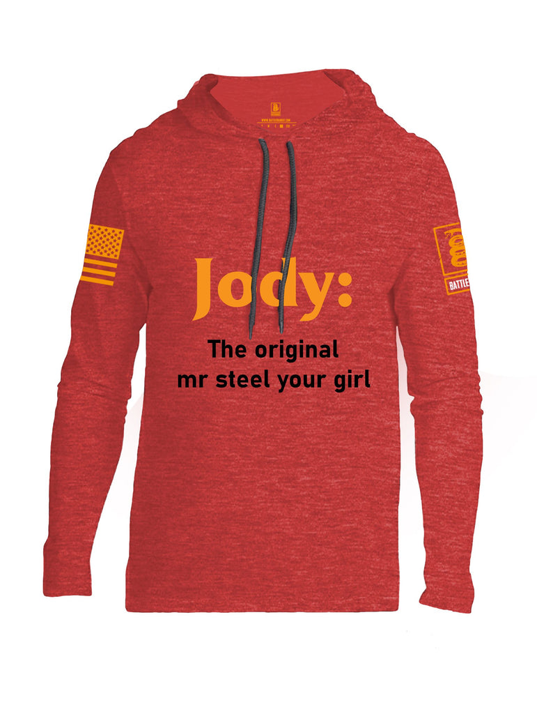 Battleraddle Jody The Original Mr Steel Your Girl Orange Sleeves Men Cotton Thin Cotton Lightweight Hoodie