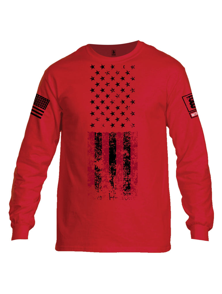 Battleraddle American Flag Grunge Black Sleeves Men Cotton Crew Neck Long Sleeve T Shirt