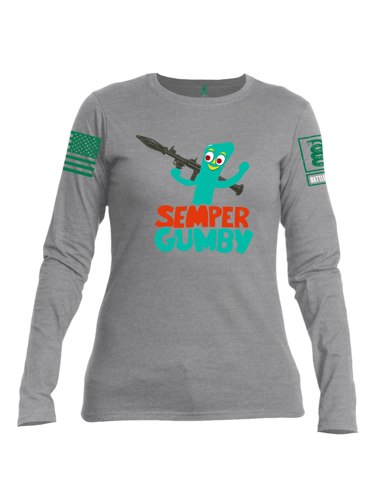 Battleraddle Semper Gumby Pearl Green Sleeves Women Cotton Crew Neck Long Sleeve T Shirt