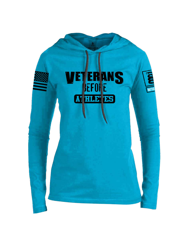 Battleraddle Veterans Before Athletes Black Sleeves Women Cotton Thin Cotton Lightweight Hoodie