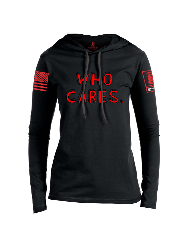 Battleraddle Who Cares Red Sleeves Women Cotton Thin Cotton Lightweight Hoodie