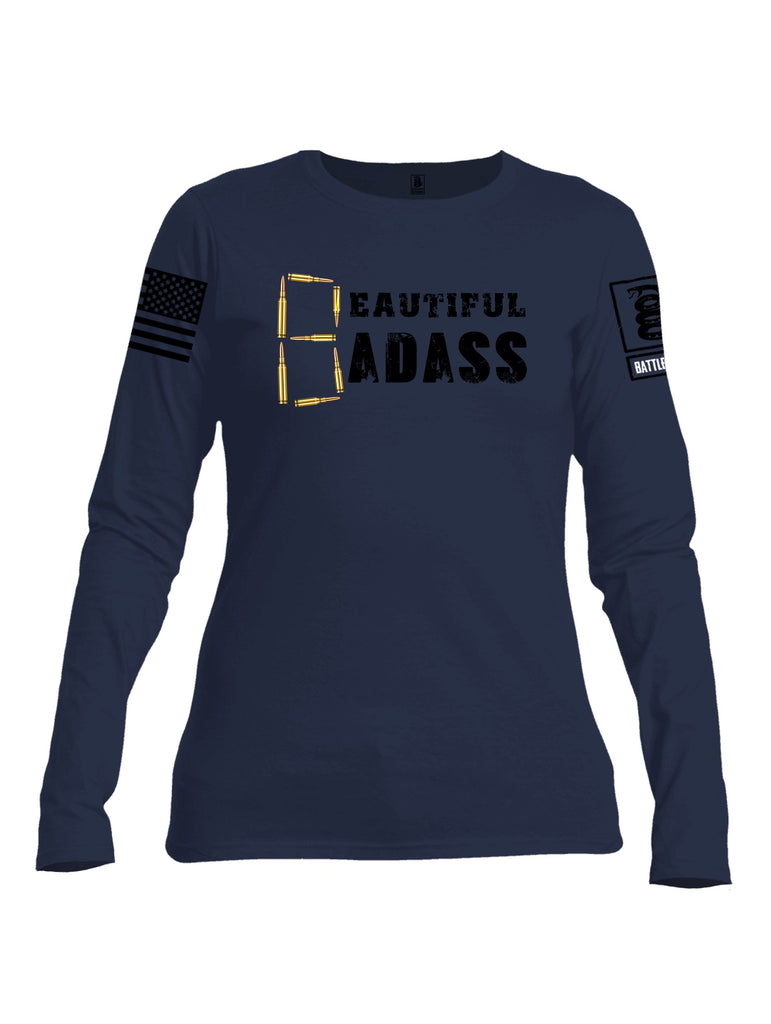 Battleraddle Beautiful Badass Black Sleeves Women Cotton Crew Neck Long Sleeve T Shirt