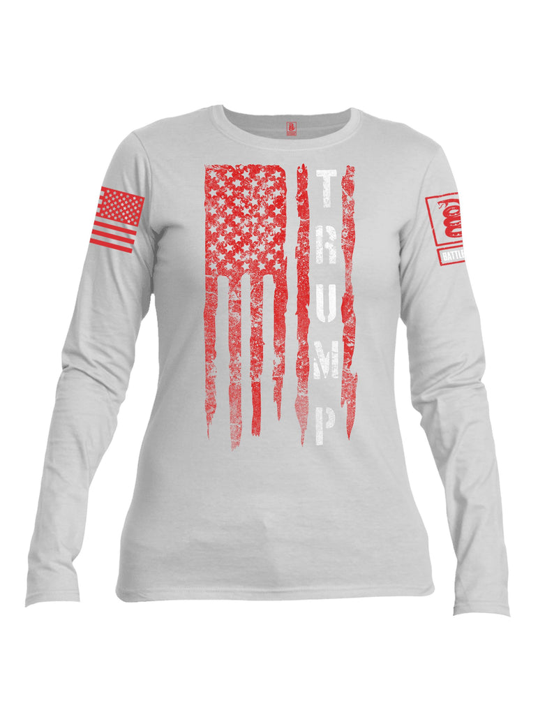 Battleraddle Trump Flag Red Sleeves Women Cotton Crew Neck Long Sleeve T Shirt