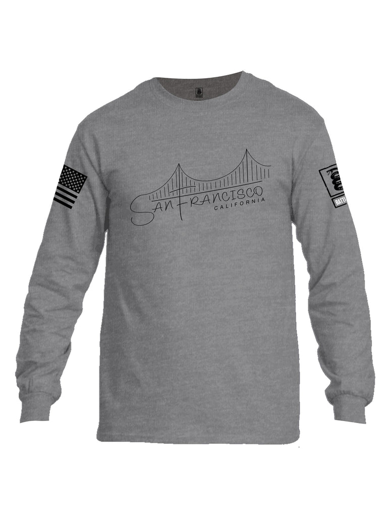 Battleraddle San Francisco California Bridge Line Black Sleeves Men Cotton Crew Neck Long Sleeve T Shirt