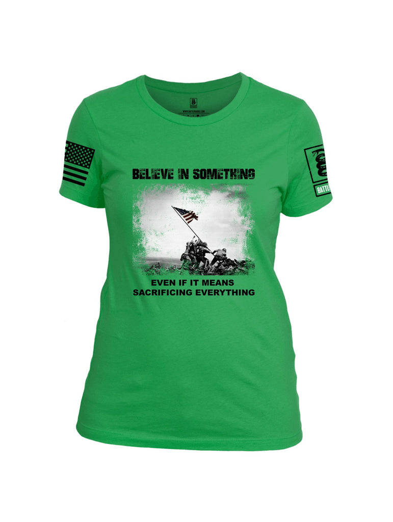 Battleraddle Believe In Something  Black Sleeves Women Cotton Crew Neck T-Shirt