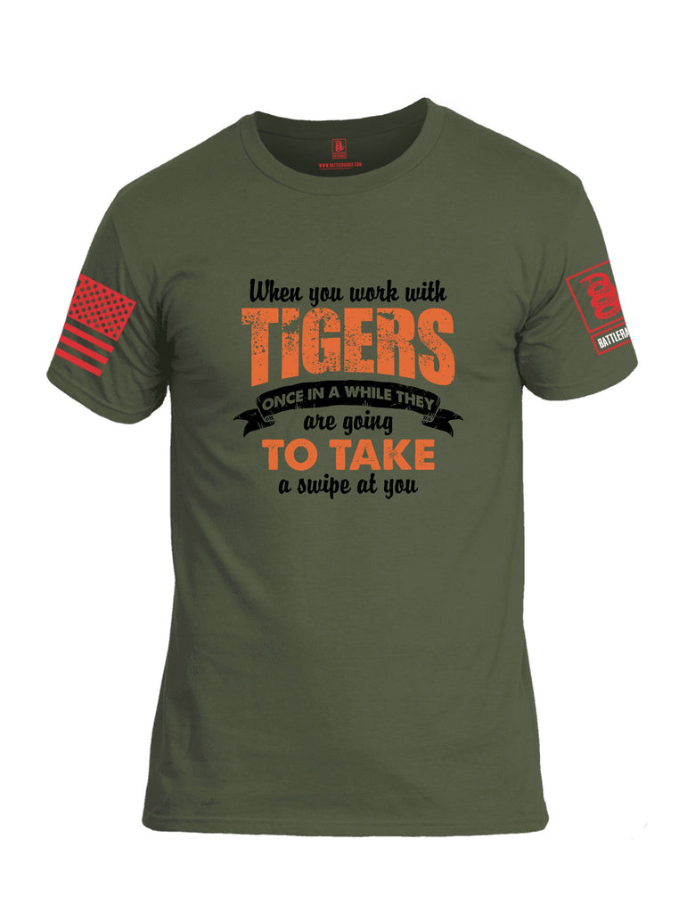 Battleraddle When You Work With Tigers Red Sleeves Men Cotton Crew Neck T-Shirt