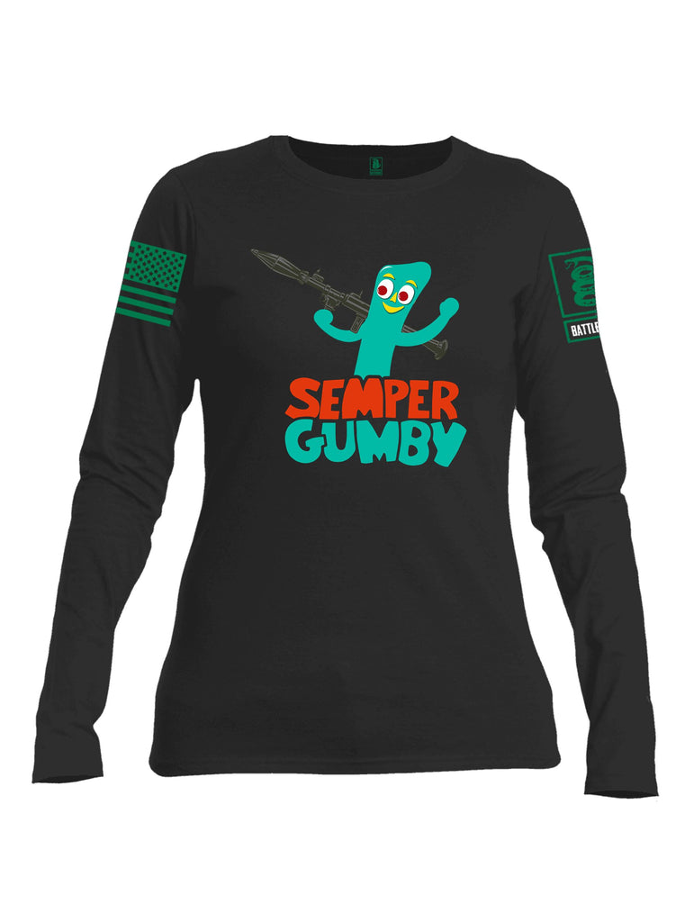 Battleraddle Semper Gumby Pearl Green Sleeves Women Cotton Crew Neck Long Sleeve T Shirt