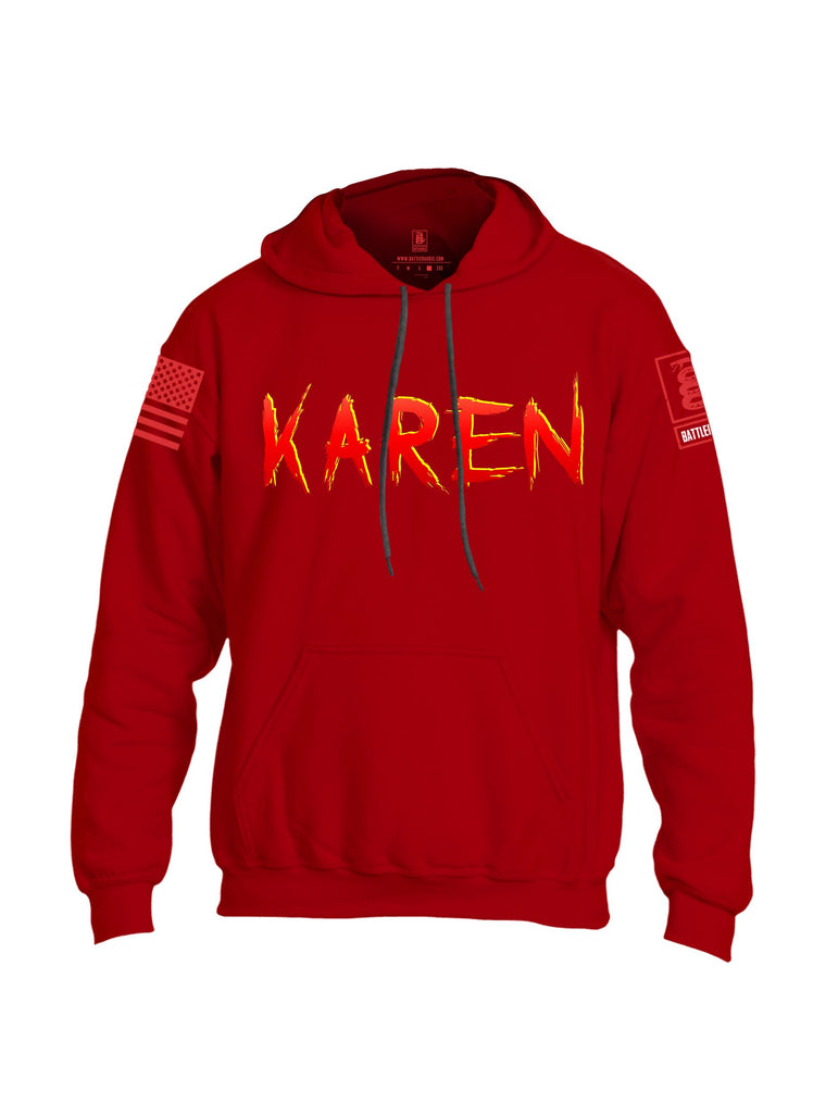 Battleraddle Karen  Red Sleeves Uni Cotton Blended Hoodie With Pockets