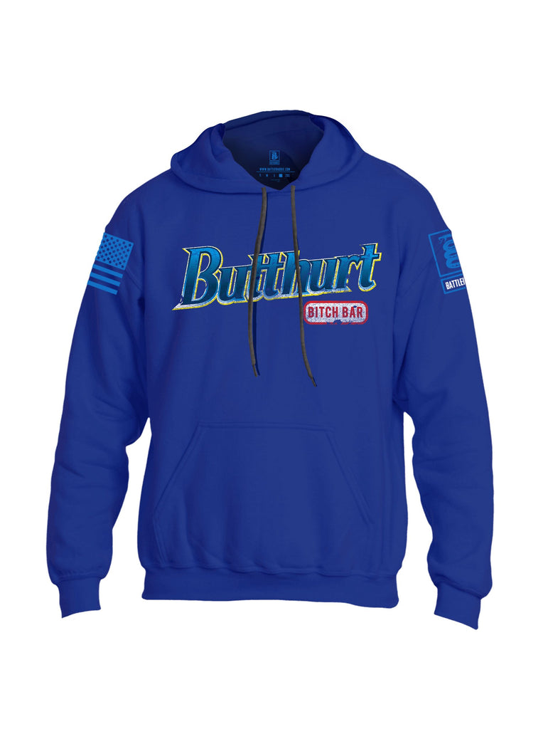 Battleraddle Butthurt Bitch Bar  Mid Blue Sleeves Uni Cotton Blended Hoodie With Pockets