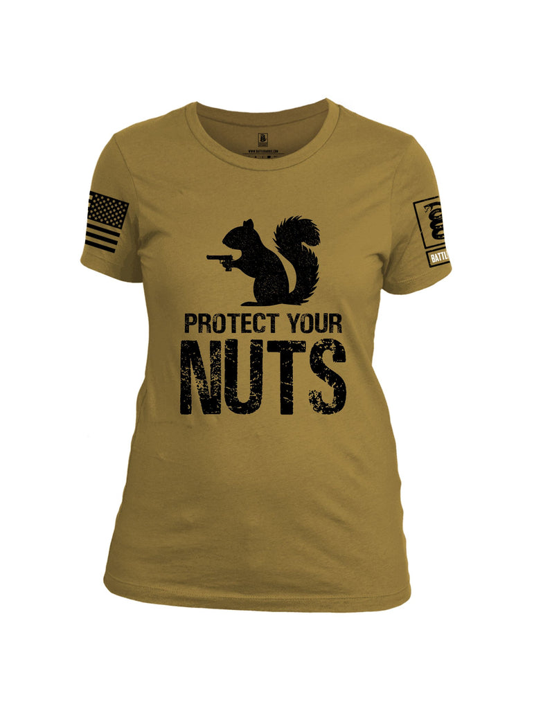 Battleraddle Protect Your Nuts  Black Sleeves Women Cotton Crew Neck T-Shirt