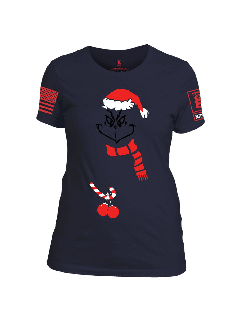 Battleraddle Grinch Christmas Balls Red Sleeves Women Cotton Crew Neck T-Shirt