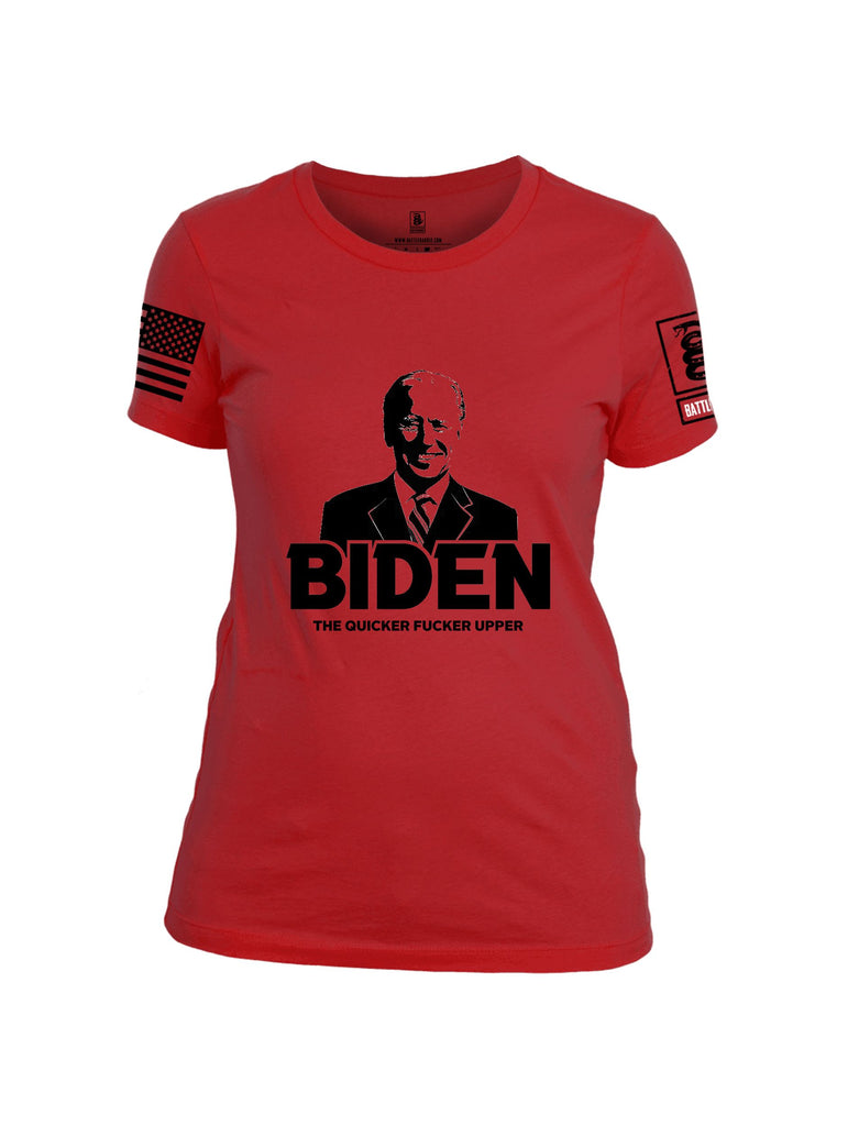 Battleraddle Biden The Quicker  Black Sleeves Women Cotton Crew Neck T-Shirt