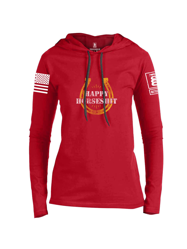 Battleraddle Happy Horseshit White Sleeves Women Cotton Thin Cotton Lightweight Hoodie