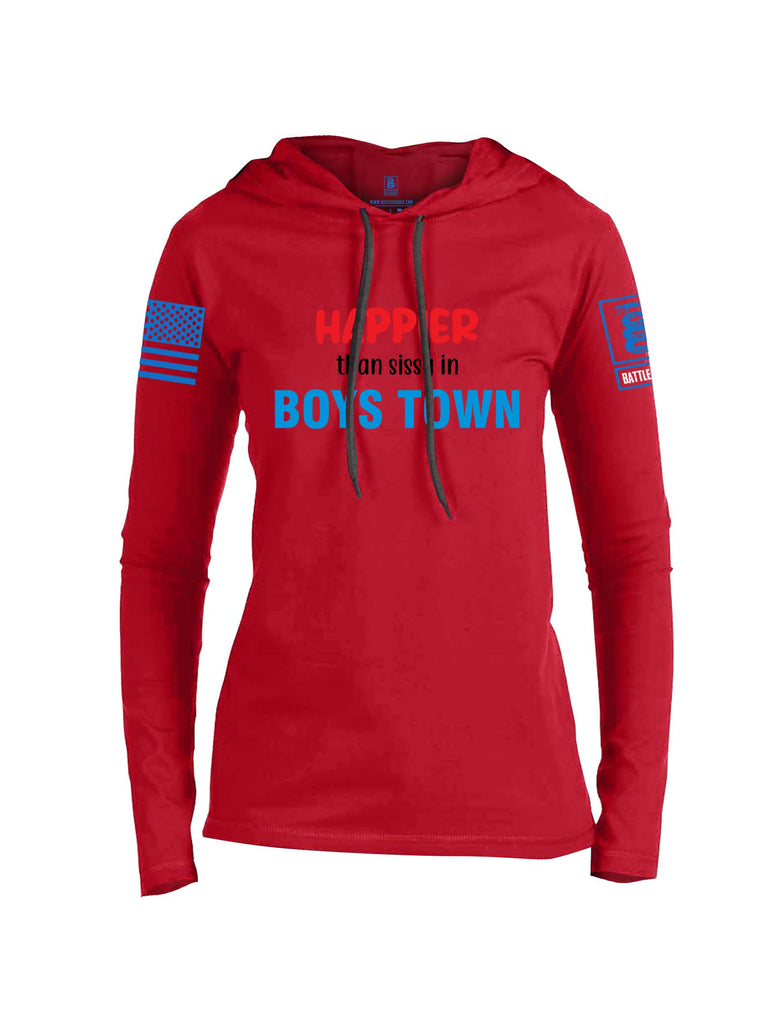 Battleraddle Happier Than Sissy In Boys Town Mid Blue Sleeves Women Cotton Thin Cotton Lightweight Hoodie