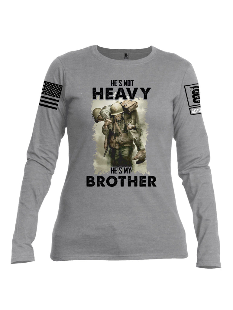 Battleraddle He'S Not Heavy He'S My Brother Black Sleeves Women Cotton Crew Neck Long Sleeve T Shirt