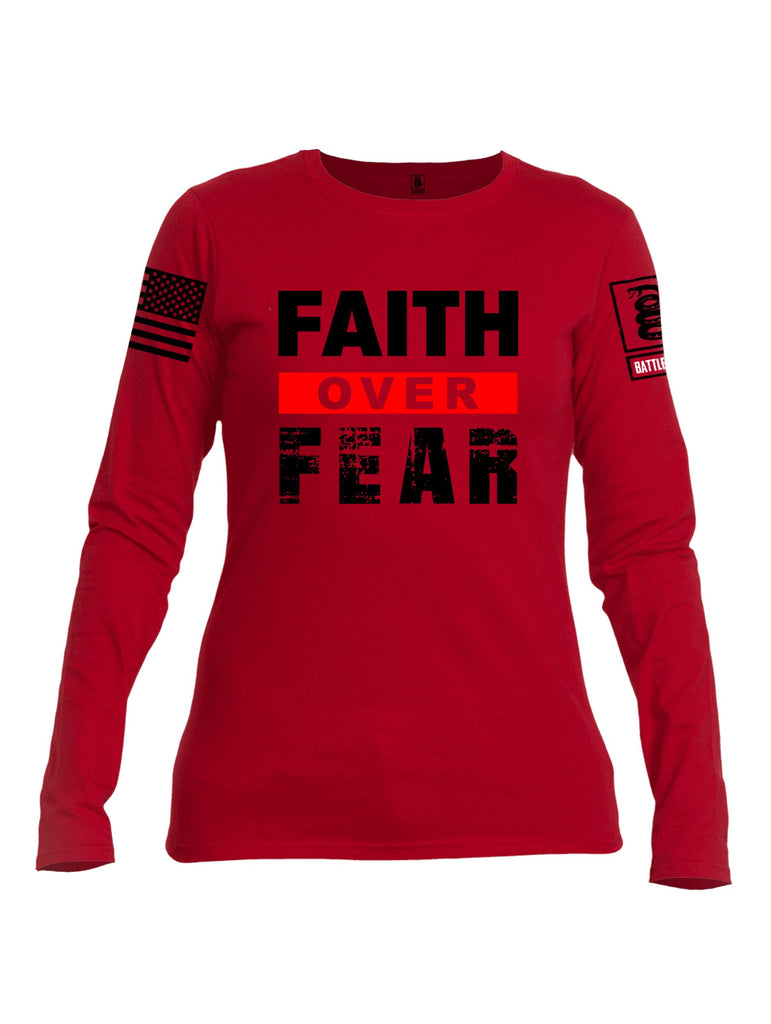 Battleraddle Faith Over Fear Black Sleeves Women Cotton Crew Neck Long Sleeve T Shirt