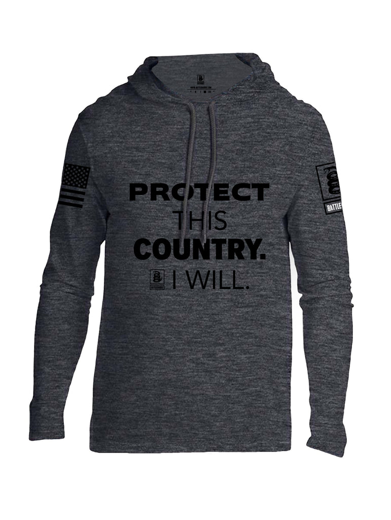 Battleraddle Protect This Country I Will.  Black Sleeves Men Cotton Thin Cotton Lightweight Hoodie