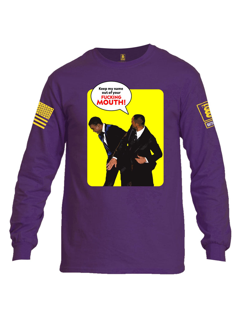 Battleraddle Keep My Name Out Of Your F Mouth  Yellow Sleeves Men Cotton Crew Neck Long Sleeve T Shirt